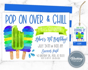 Popsicle Birthday Invitation, Pop on Over Boy Birthday Invite, Summer Pool Party, Editable and Printable Template with Instant Access