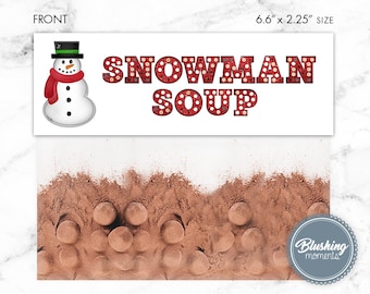 Topper de bolsa de regalo de sopa de muñeco de nieve EDITABLE, toppers de bolsa de Navidad, favores de fiesta de muñeco de nieve, tema de muñeco de nieve, etiqueta de muñeco de nieve, imprimible, descarga instantánea