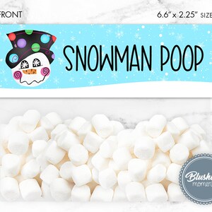 Topper de bolsa de regalo de caca de muñeco de nieve EDITABLE, toppers de bolsa de Navidad, favores de fiesta de muñeco de nieve, tema de muñeco de nieve, etiqueta de muñeco de nieve, imprimible, descarga instantánea