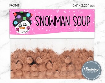 Topper de bolsa de regalo de sopa de muñeco de nieve EDITABLE, toppers de bolsa de Navidad, favores de fiesta de muñeco de nieve, tema de muñeco de nieve, etiqueta de muñeco de nieve, imprimible, descarga instantánea