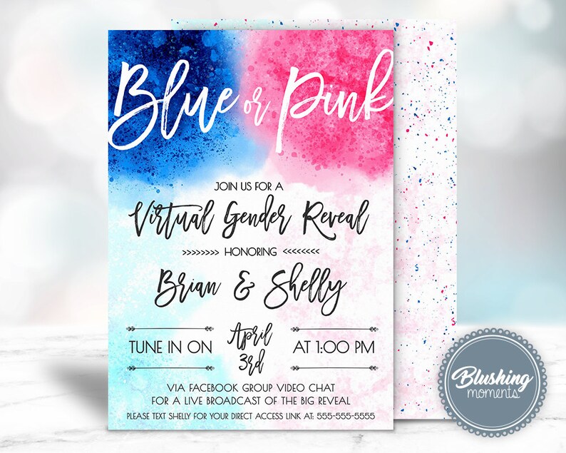 Virtual Gender Reveal Invitation Social Distance Gender - Etsy