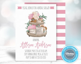 Pink Rustic Bridal Shower Invitation, Pink Bridal Shower Invitations, Country Bridal Shower Invite, Printable, Editable, Instant Download