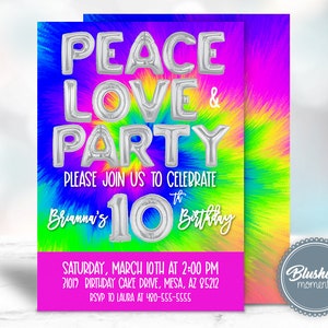 Tie Dye Party Invitation-VSCO Girl Invitation-90&#39;s Birthday-Tween Tie-Dye Birthday Party, VSCO party Theme, Any Age, Edit and Print