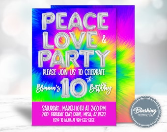 Tie Dye Party Invitation-VSCO Girl Invitation-90's Birthday-Tween Tie-Dye Birthday Party, VSCO party Theme, Any Age, Edit and Print