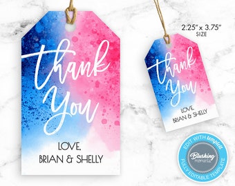 EDITIERBARE Gender Reveal Danke Geschenkanhänger, blaue oder rosa Favor Tags, Baby Shower Favor Label, Gender Reveal Invite, Baby Shower Favor Label