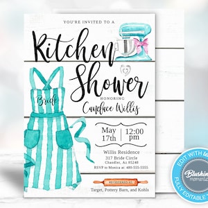 Editable Bridal Shower Invitation, Rustic Bridal Shower Invite, Baking Invitation, Recipe Card, Kitchen Shower, Instant Download, Printable