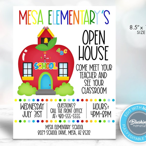 EDITABLE School Flyer, School Open House Poster Sign, PTO Back to School Fundraiser Template, Printable School Invitation, Instant Download