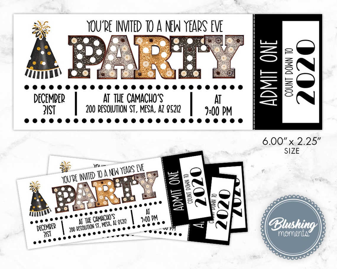EDITABLE New Years Eve Invitation 2020 NYE Party Ticket | Etsy
