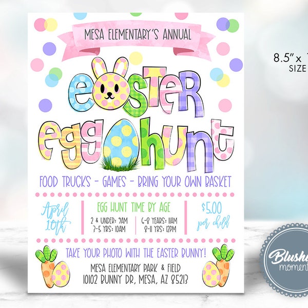 Editable Easter Egg Hunt Flyer, Easter Party, Easter Invitation, Kids Easter Party, School Flyer, PTO School Fundraiser, Printable Download