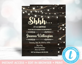 Invitation d'anniversaire pour les femmes, Invitation de fête surprise, Invitation d'anniversaire rustique, Invitation imprimable, 40e, 50e, 60e, 70e, 80e