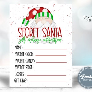 SECRET SANTA Geschenk-Austausch-Karten Printable-Weihnachtsgeschenk-Wunschliste -Geheime Santa-Austausch-Formulare-Bearbeitbare Sofortiger Download PDF