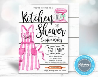 Editable Kitchen Bridal Shower Invitation, Rustic Bridal Shower Invite, Baking Invitation, Recipe Card, Instant Download, Printable