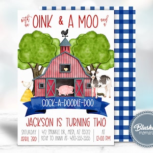 EDITABLE Farm Birthday Invitation, Boy Barnyard Party, Farm Animals Invite, Any Age or First Birthday, Printable Template w/ Instant Access