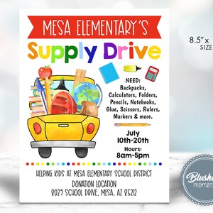 EDITABLE School Flyer, School Supply Drive Flyer, PTO Back to School Fundraiser Template, Printable School Invitation, Instant Download