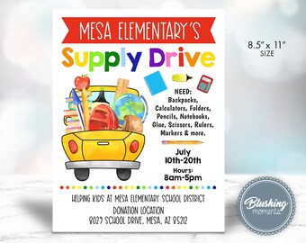 EDITABLE School Flyer, School Supply Drive Flyer, PTO Back to School Fundraiser Template, Printable School Invitation, Instant Download