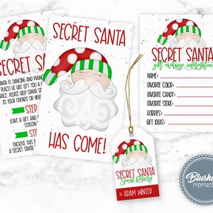 SECRET SANTA KIT Printable-Weihnachtsaktivität Geschenk Wunschliste-Secret Santa Austausch Forms-Secret Santa Tags-bearbeitbar Sofortiger Download