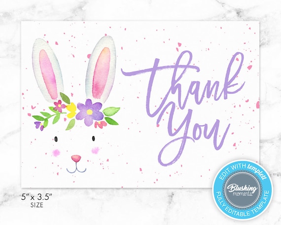Easter Thank You Card Printable Thank You Card Easter Bunny - Etsy