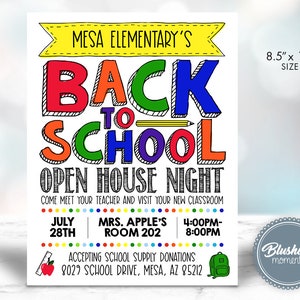 EDITABLE School Flyer, School Open House Poster Sign, PTO Back to School Fundraiser Template, Printable School Invitation, Instant Download