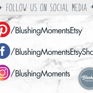 K&ouml;nnte beinhalten: Social-Media-Symbole f&uuml;r Pinterest, Facebook und Instagram mit dem Benutzernamen "BlushingMomentsEtsy" f&uuml;r jede Plattform.