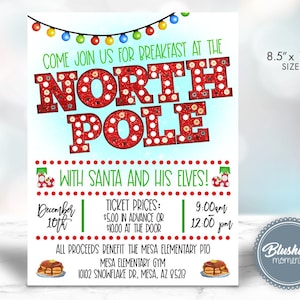 EDITIERBARE Frühstück am Nordpol Flyer, Frühstück mit Weihnachtsmann Einladung, Kinder Weihnachtsfeier, Community Event, druckbare Schulflyer