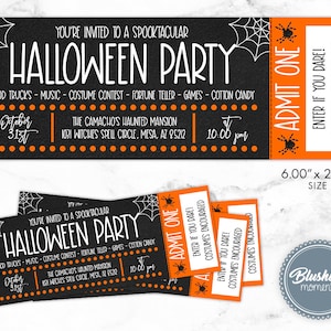 EDITABLE Halloween Ticket Invitation, Halloween Bash, Costume Party, Printable Halloween Invitation for Adults, Halloween Party Printable