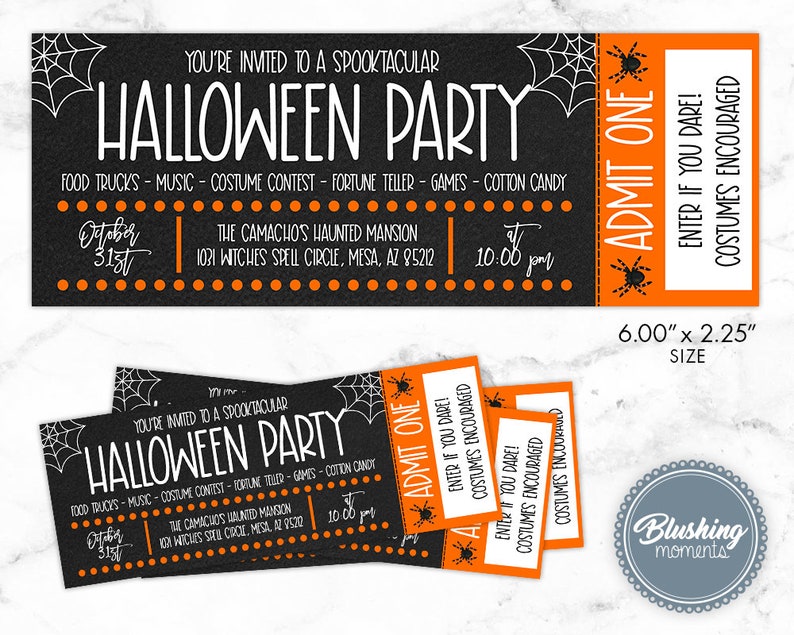 EDITABLE Halloween Ticket Invitation, Halloween Bash, Costume Party, Printable Halloween Invitation for Adults, Halloween Party Printable image 1