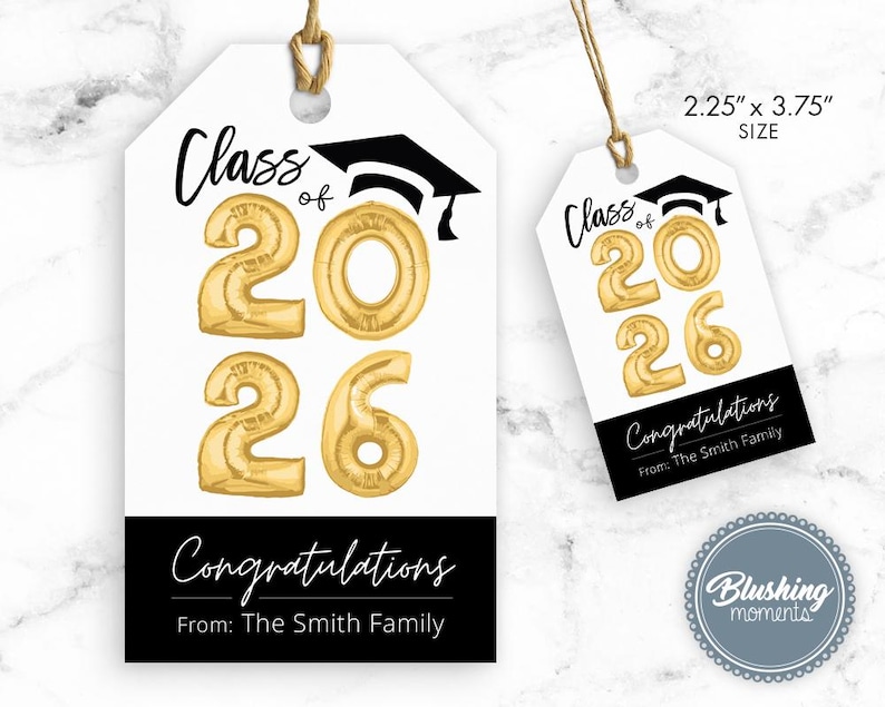 Class of 2026 Graduation Gift Tag, Editable Congratulations Party Favor ...
