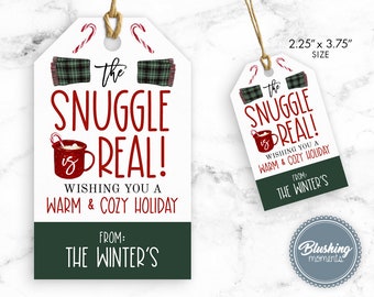 Christmas Gift Tags-The Snuggle is Real-Secret Santa-White Elephant Gift-Office or Teacher Tags, Blanket Mitten Tag-Editable Template
