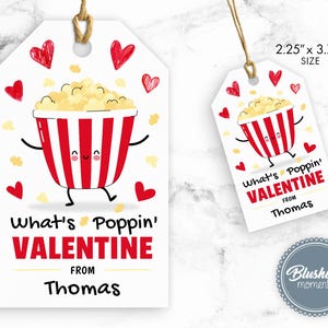ポッピンのバレンタインデータグ、印刷可能なバレンタイン、教室の学校の先生、ポップコーンパーティーの記念品、すぐにアクセスできる編集可能なギフトタグ