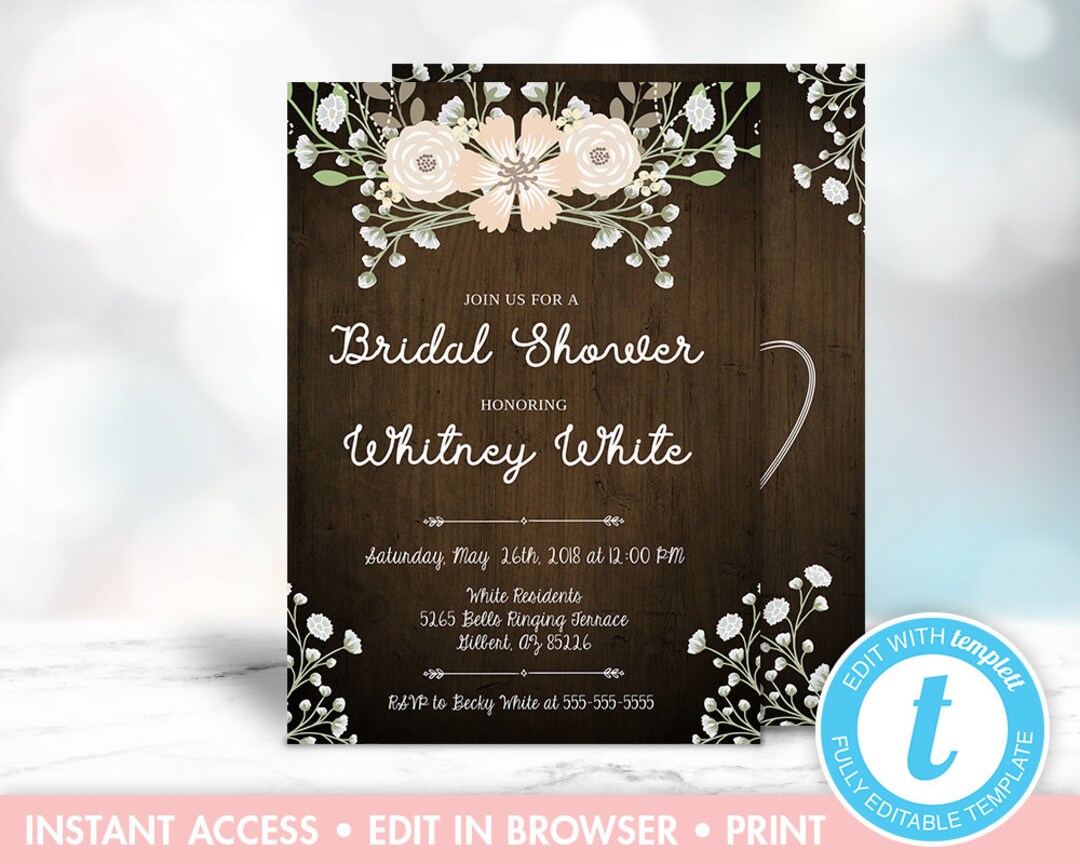 Rustic Bridal Shower Invitation Template, Bridal Shower Invitation ...