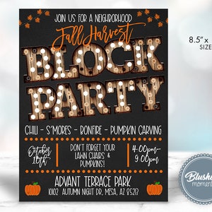 EDITABLE Block Party Flyer, Fall Harvest Festival, Fall Carnival, Fall Invitation, School Flyer, Church Flyer, Boutique Flyer, Printable