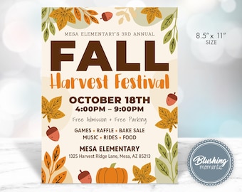 Herbst Erntefest Flyer Vorlage, Schulherbst-Veranstaltungseinladung, bearbeitbares Community Fair Poster, Templett Sofort-Download