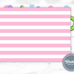 May include: Pink and white striped background with a white circle with the text "Blushing moments" in gray text.