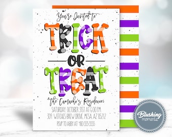 EDITABLE Halloween Invitation, Trick or Treat,Halloween Party Invitations, Halloween Flyer, Printable Halloween Invitation, Instant Download