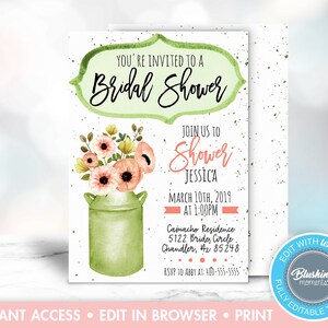 Editable Rustic Bridal Shower Invitation, Mason Jar Invitations, Country Bridal Shower Invite, Printable, Instant Download