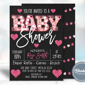 Editable Valentines Day Invitation, Printable Valentine Baby Shower Invite, Gender Reveal, Baby Sprinkle, Instant Download, Blushing Moments