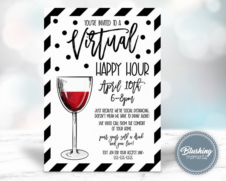 Virtual Happy Hour Invitation Social Distancing Wine Tasting Etsy