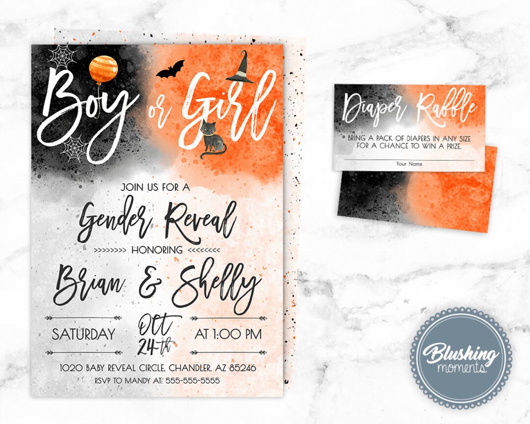EDITABLE Halloween Gender Reveal Invitation, Fall Baby Gender Reveal ...