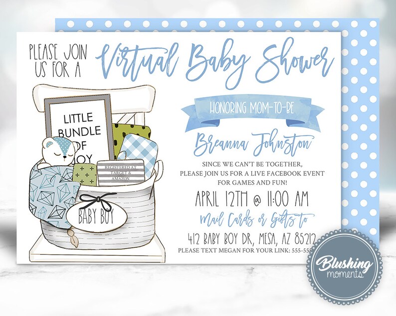 Virtual Baby Shower Invitation Boy Baby Shower By Mail Etsy