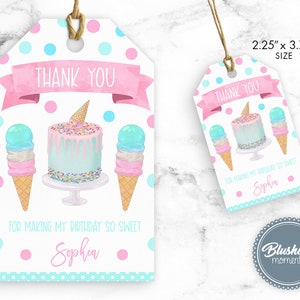 Ice Cream Gift Tags, Birthday Thank You Tag, Ice Cream Social Party Favor, Instant Access to your Printable and Editable Hang Tag Template