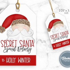 ETIQUETAS DE PAPAI NOEL SECRETO-Imprimíveis Segredo de Natal Papai Noel Entrega especial Troca de presentes Etiqueta de presente imprimível-Lembrete de festa de Natal-Editável