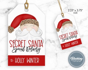 SECRET SANTA TAGS-Printable Christmas Secret Santa Claus Special Delivery Gift Exchange Printable Gift Tag-Christmas Party Favor-Editable