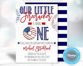 4th of July Invitations, Firecracker Invitation, First Birthday Invites, Donut Invitation, Firework Invites, Editable Template, Printable