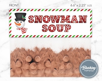 Topper de bolsa de regalo de sopa de muñeco de nieve EDITABLE, toppers de bolsa de Navidad, favores de fiesta de muñeco de nieve, tema de muñeco de nieve, etiqueta de muñeco de nieve, imprimible, descarga instantánea