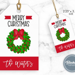EDITABLE Christmas Hang Tags, Christmas Wreath Gift Tag, Thank You Tag ...