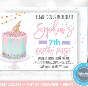 Ice Cream Birthday Party Invitation, Ice Cream Party Invite, Ice Cream Social, Ice Cream Theme, Printable, Editable, Instant Download