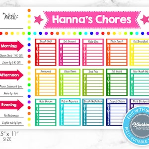 EDITABLE Kids Chore Chart, Kids Checklist, Weekly Checklist, Kids To Do List, Daily Responsibilities Chart, Printable, Instant Download