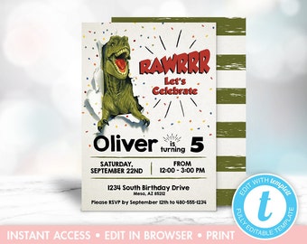 DINO BIRTHDAY INVITE - Dinosaur Birthday Invitation - Invitation For Boys - Boy Birthday Invite - Digital Download