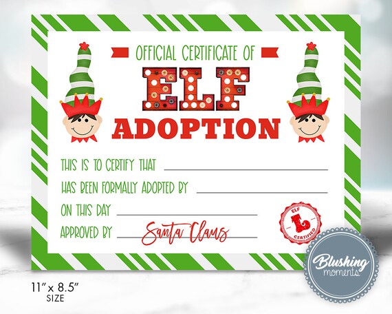 EDITABLE ELF Adoption Certificate Printable Elf Adoption | Etsy