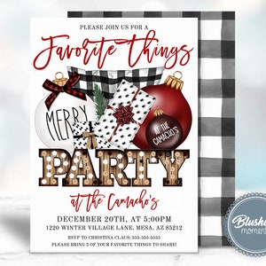 FAVORITE THINGS PARTY Invite-Christmas Invitation Template-Gift Exchange Holiday Party-Buffalo Plaid-Instant Access-Printable-Digital-pdf